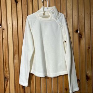 Crewcuts Girl's Button Neck Sweatshirt Striped Placket Ivory Large 10-11